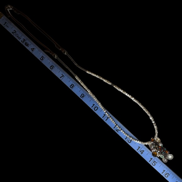 Leather and Seed Pearl Necklace with Cluster Pendant - Picture 11 of 11